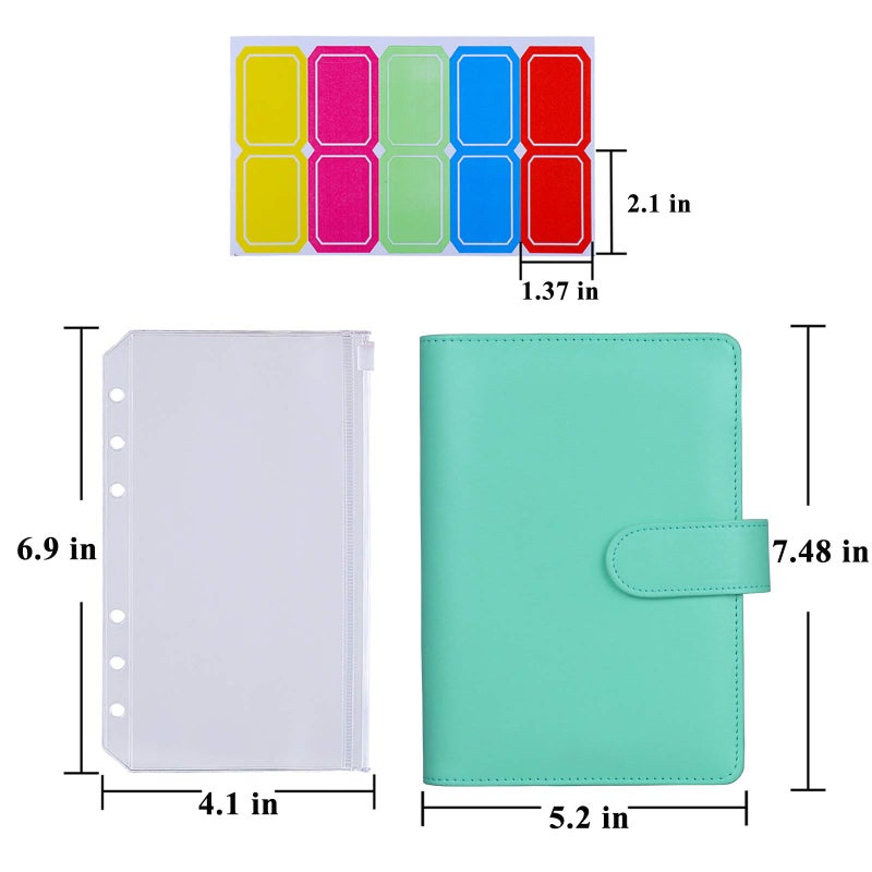 أنتنر Antner Budget Binder مع مظاريف بسحاب منظم أموال للمظاريف النقدية النقدية لوضع الميزانية ومخطط التوفير مع مغلفات نقدية وملصقات ملونة لتوفير المال باللون الأخضر الفاتح - Image 5
